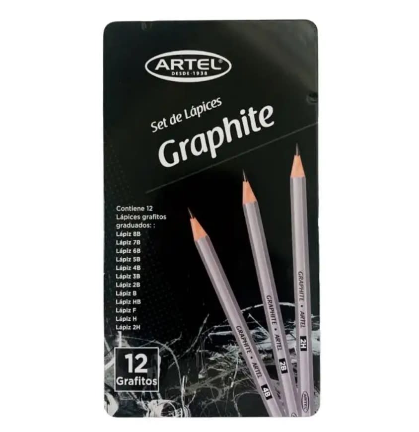 SET LÁPICES GRAFITO GRADUADOS EN ESTUCHE METÁLICO (12UN) ARTEL1