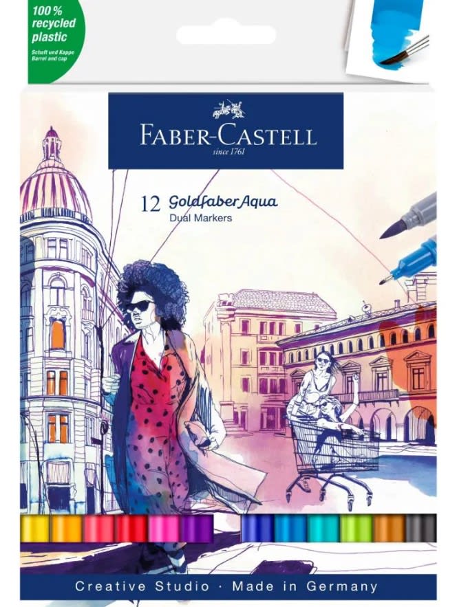 SET MARCADORES DUAL BRUSH GOLDFABER AQUA 12 COLORES FABER-CASTELL1