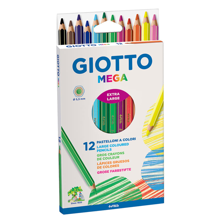 LÁPICES DE COLORES HEXAGONALES MEGA (EXTRA GRUESO) 12 COLORES GIOTTO1
