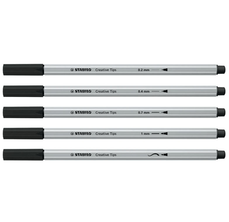 SET TIRALÍNEAS + BRUSH CREATIVE TIPS NEGRO (5UN) STABILO3