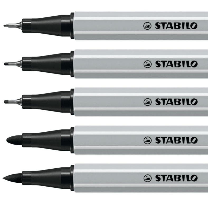 SET TIRALÍNEAS + BRUSH CREATIVE TIPS NEGRO (5UN) STABILO2