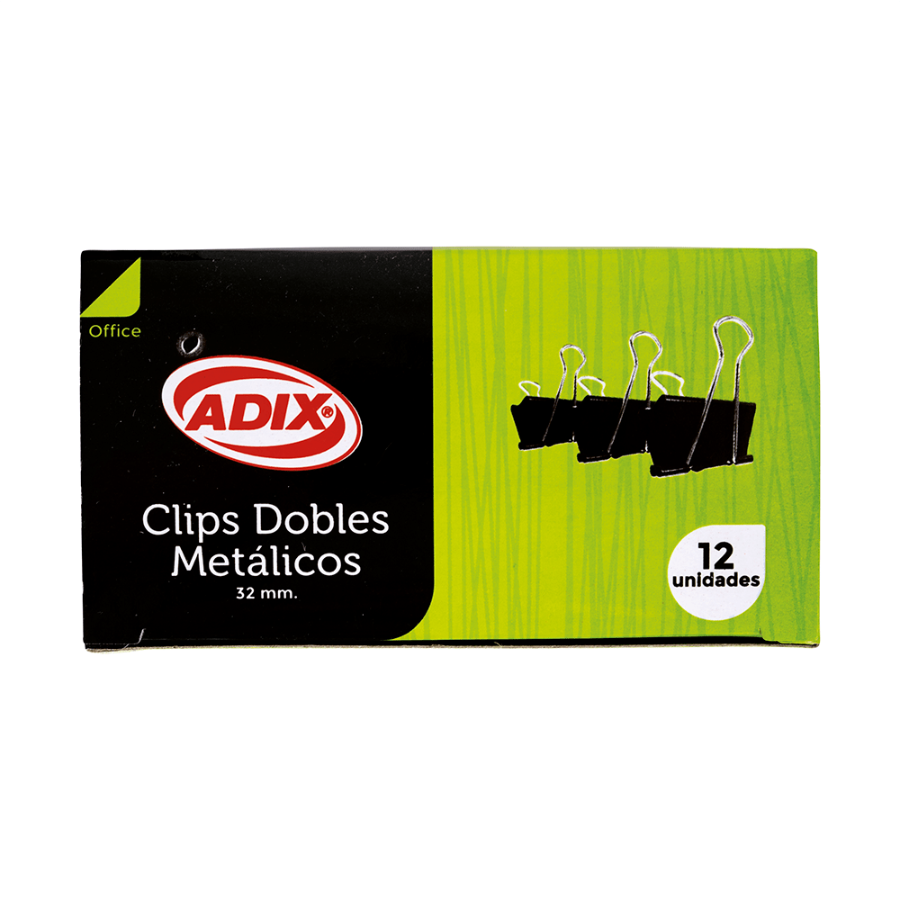 DOBLE CLIP METÁLICO 32MM NEGRO (12UN) ADIX2