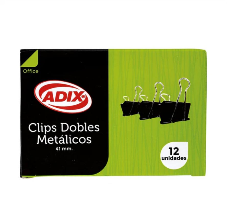 DOBLE CLIP METÁLICO 41MM NEGRO (12UN) ADIX2
