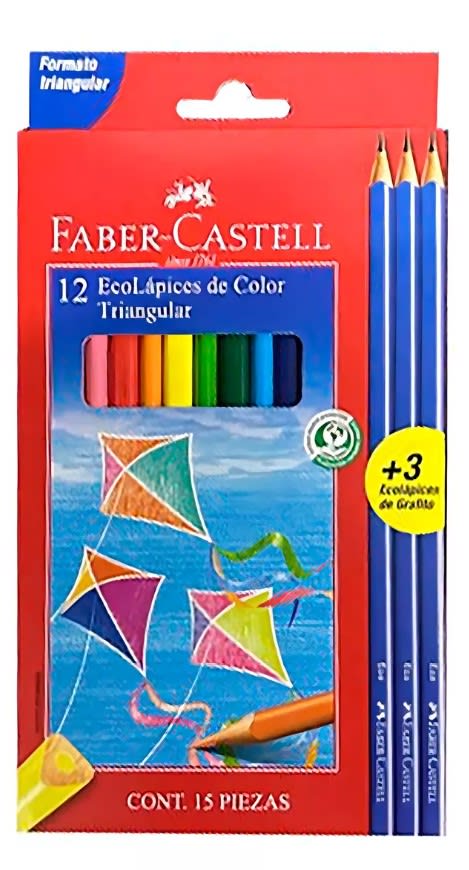 SET ECOLÁPICES TRIANGULARES 12 COLORES + 3 GRAFITOS FABER-CASTELL1