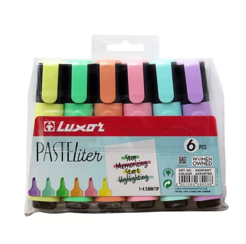 SET DESTACADORES PASTEL 6 COLORES LUXOR1