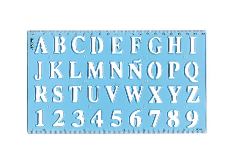 NORMÓGRAFO / PLANTILLA DE LETRAS MAYÚSCULAS Y NÚMEROS 20MM NEOLITE1