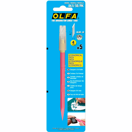CUCHILLO BISTURÍ AK-5/5B/PIK TIPO LÁPIZ 30° ROSADO + 5 REPUESTOS OLFA2