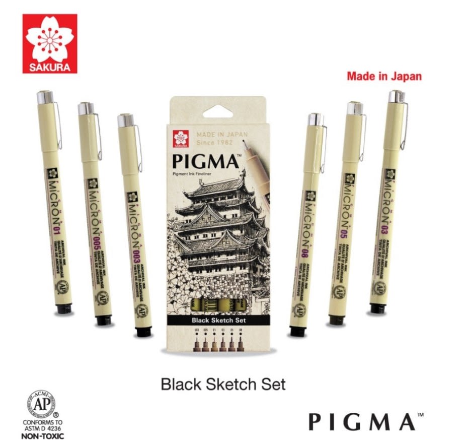 SET DE TIRALÍNEAS PIGMA MICRON BLACK SKETCH (6UN) SAKURA2