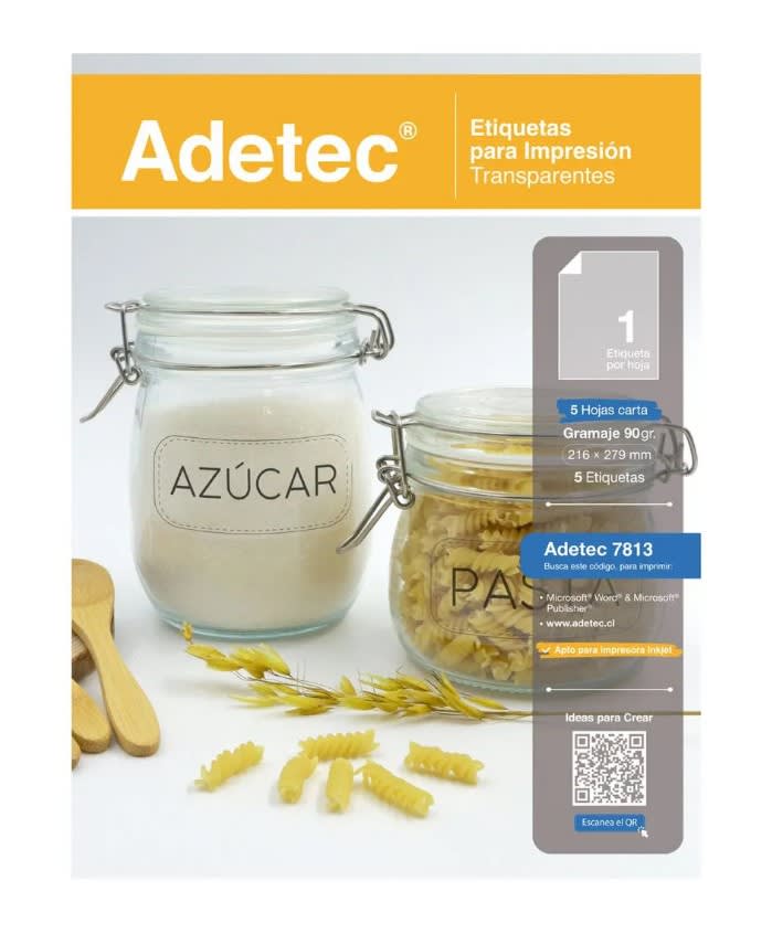 ETIQUETAS AUTOADHESIVAS PARA IMPRESIÓN 90G TRANSPARENTES CARTA (5UN) ADETEC1