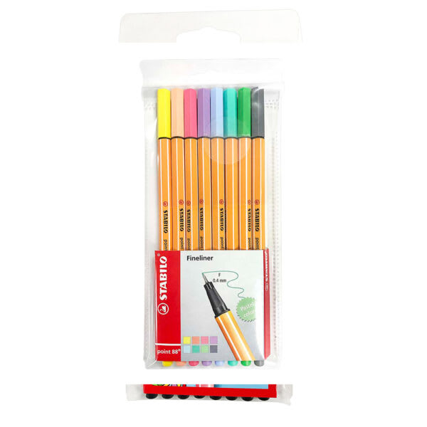 SET FINELINER POINT 88 0.4 MM 8 COLORES PASTELES1