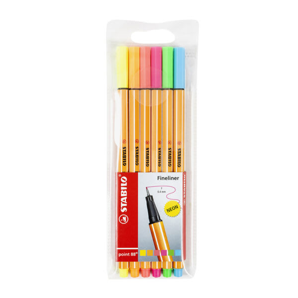 SET FINELINER POINT 88 0.4 MM 6 COLORES FLUOR1