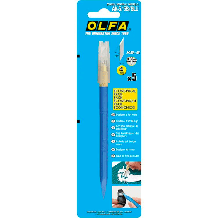 CUCHILLO BISTURÍ AK-5/5B/BLU TIPO LÁPIZ 30° AZUL + 5 REPUESTOS OLFA1