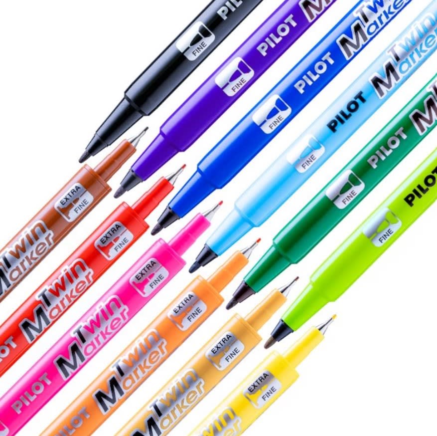 SET 12 MARCADORES PERMANTENTES TWIN MARKER DOBLE PUNTA PILOT3