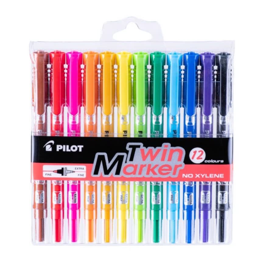 SET 12 MARCADORES PERMANTENTES TWIN MARKER DOBLE PUNTA PILOT1
