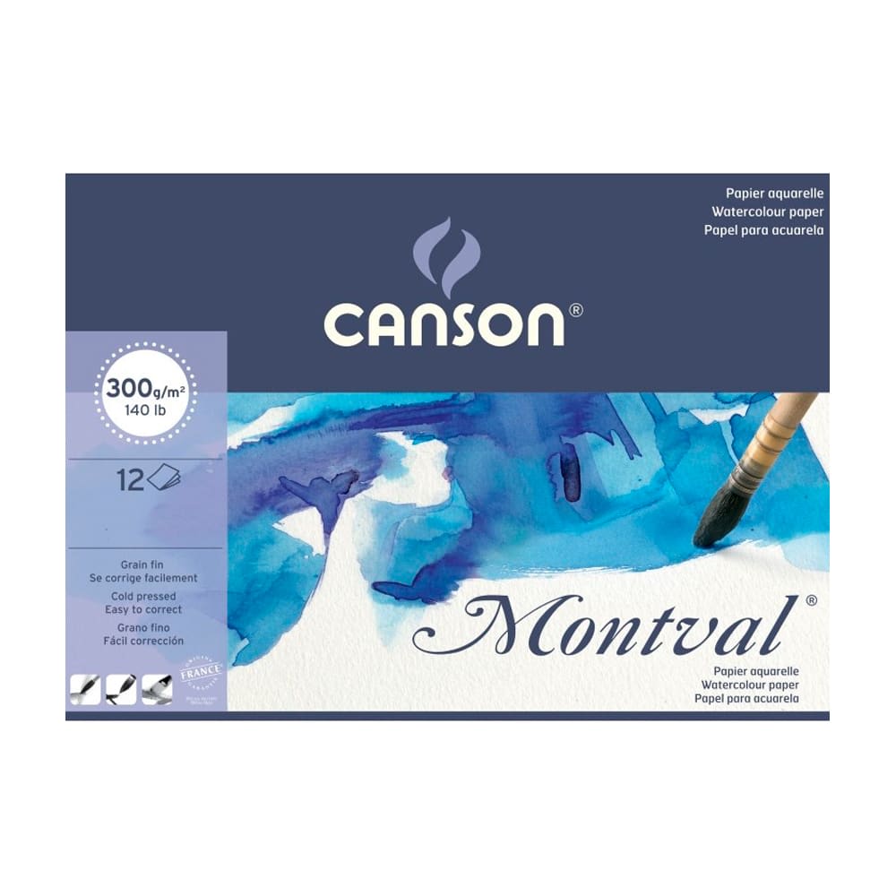 CANSON BLOCK MONTVAL ACUARELA GRANO FINO TEXTURA NUBOSA 24X32 CMS 12 HOJAS1