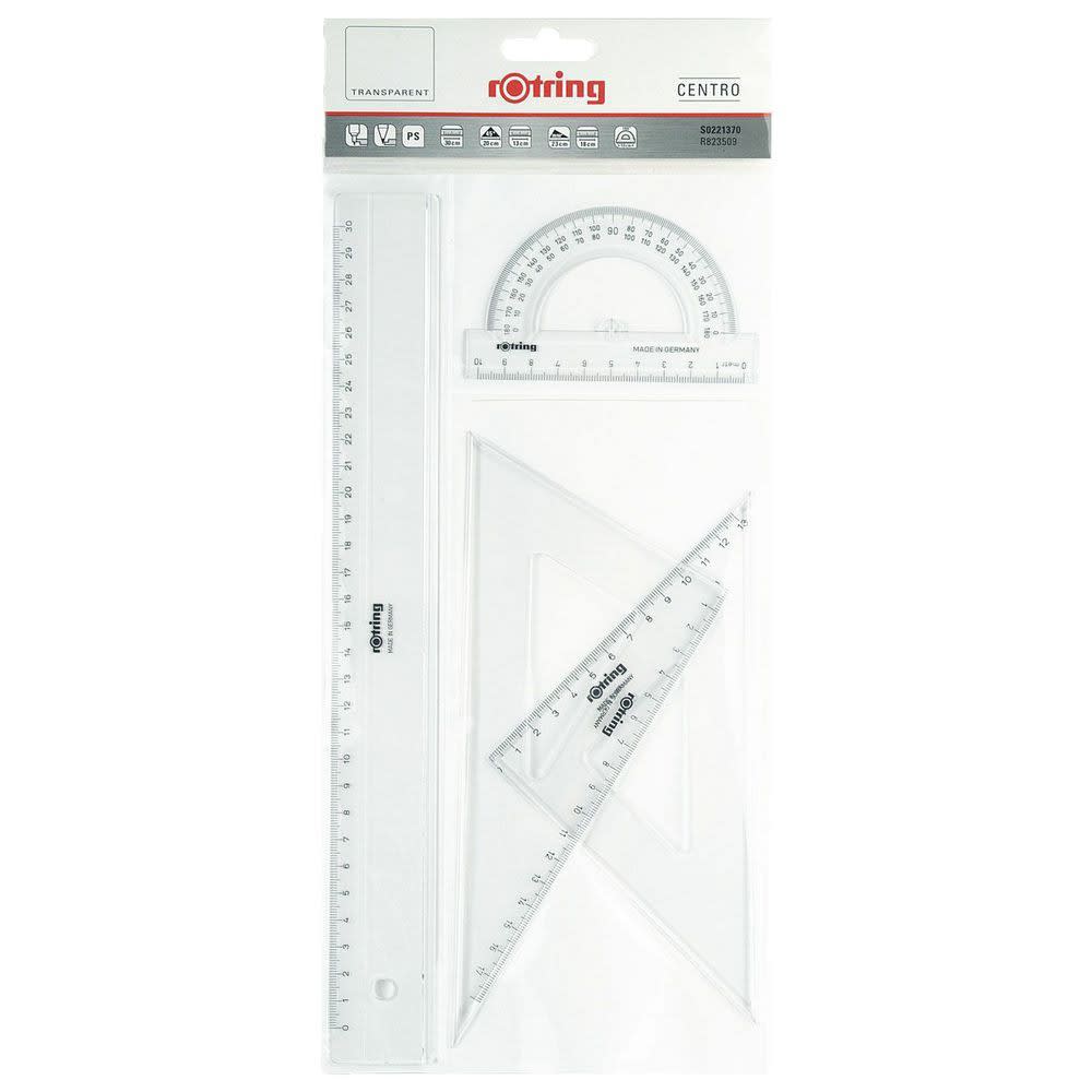 SET GEOMETRIA ROTRING CENTRO (4) (REGLA 30CM. TRANSPORTADOR. ESCUADRA 30° Y 45° )1