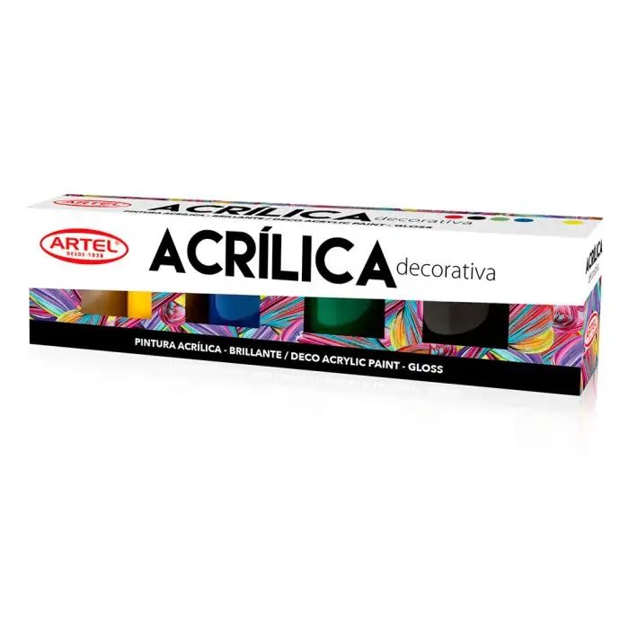 SET 6 PINTURA ACRÍLICA DECORATIVA COLORES BÁSICOS ARTEL1