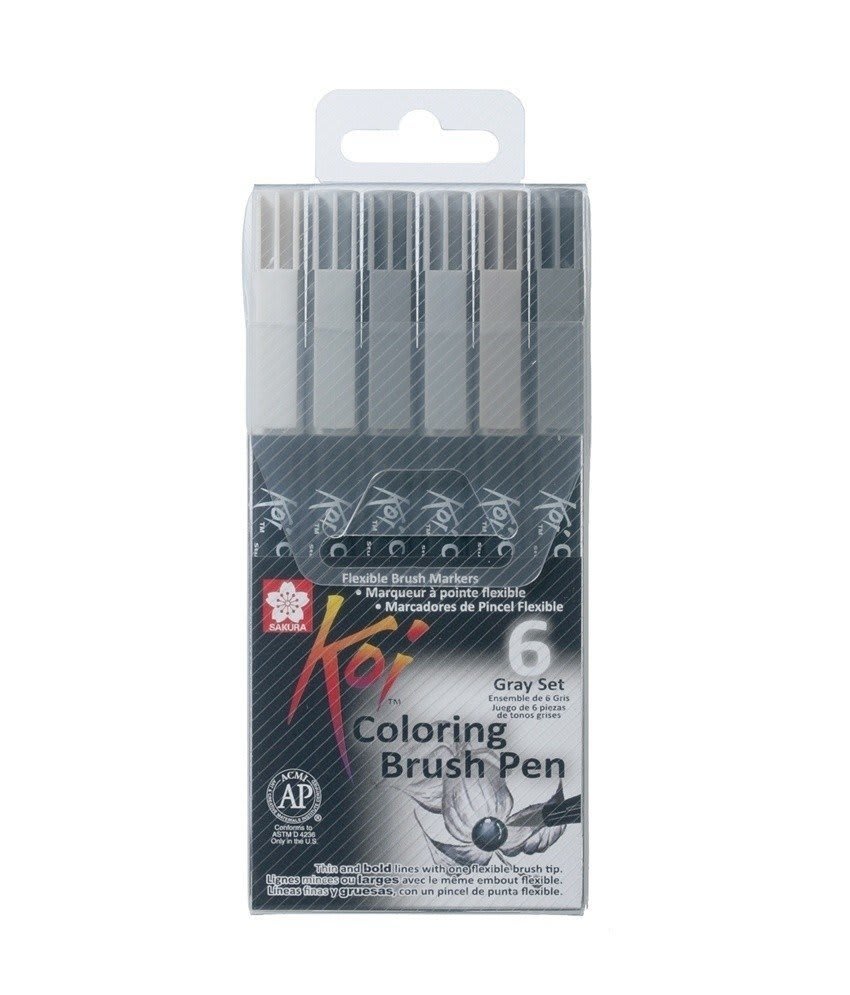 MARCADOR ACUARELABLE SAKURA KOI COLORING BRUSH SET 6 GRISES1