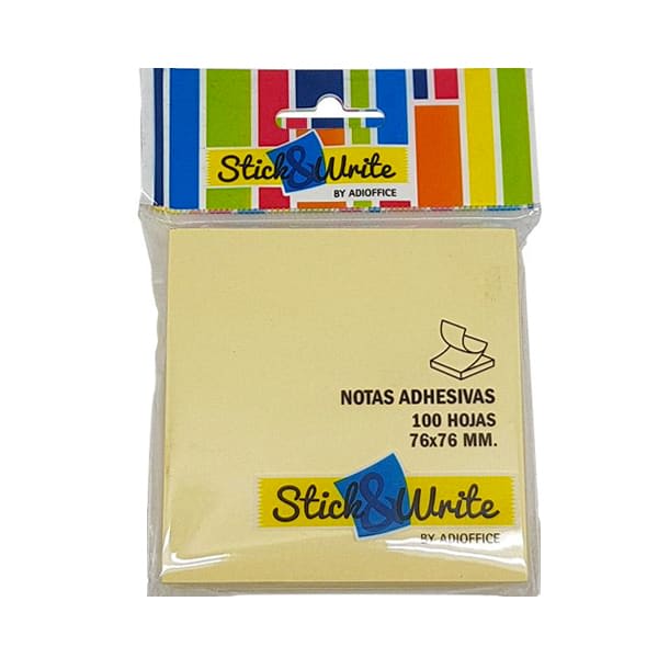 NOTAS ADHESIVAS 76X76MM AMARILL0 100 HJ STICK&WRITE1