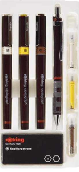 SET COLLEGE TIRALÍNEAS RECARGABLES RAPIDOGRAPH 0.25/0.35/0.5 ROTRING1