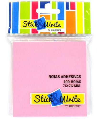 NOTAS ADHESIVAS 76X76MM ROSADO 100HJ STICK&WRITE1