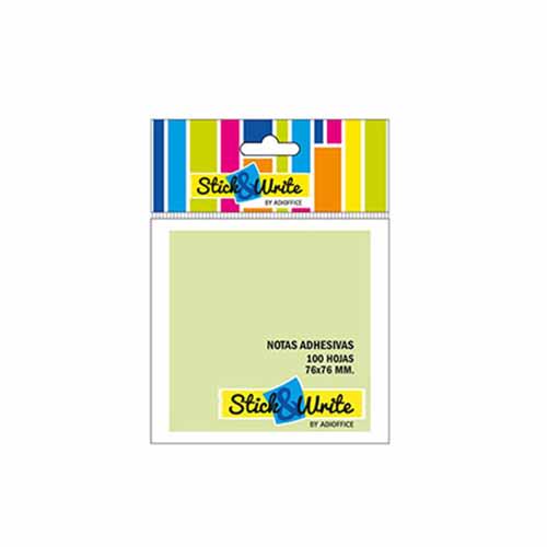 NOTAS ADHESIVAS 76X76MM VERDE 100HJ STICK&WRITE1
