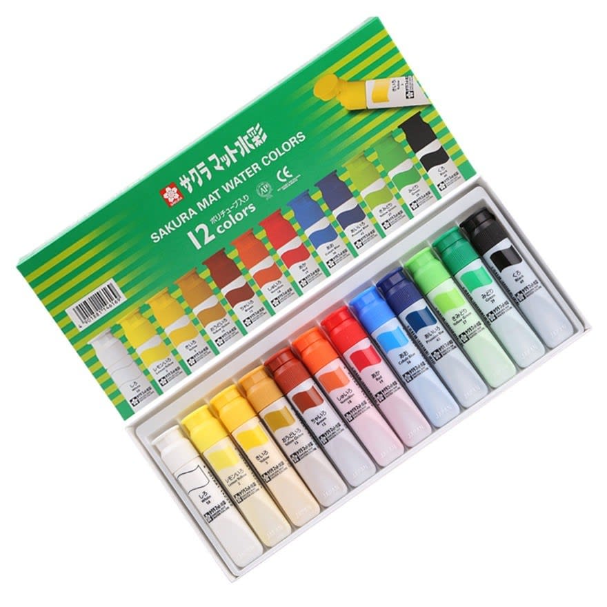 ACUARELA SAKURA EN TUBO SEMI TRANSPARENTE MAT WATER COLOR 5ML. SET 12 COLORES1