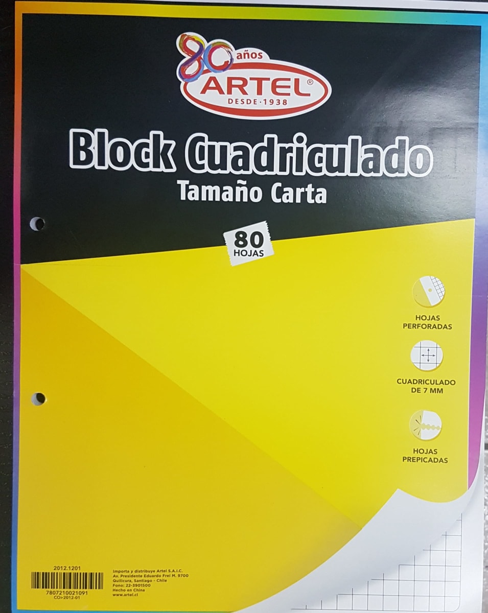 BLOCK CUADRICULADO PREPICADO 7MM CARTA 80HJ ARTEL1