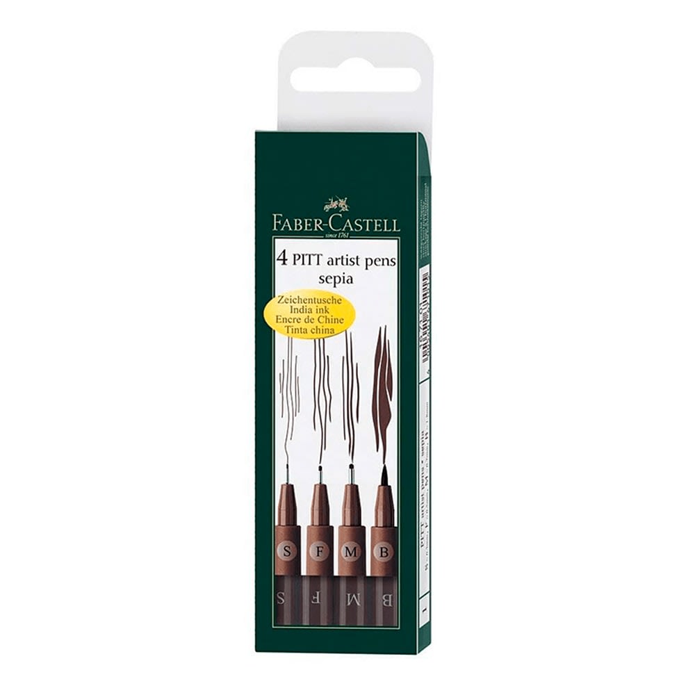 SET 4 TIRALÍNEAS PITT (S/M/F/B) SEPIA FABER-CASTELL1