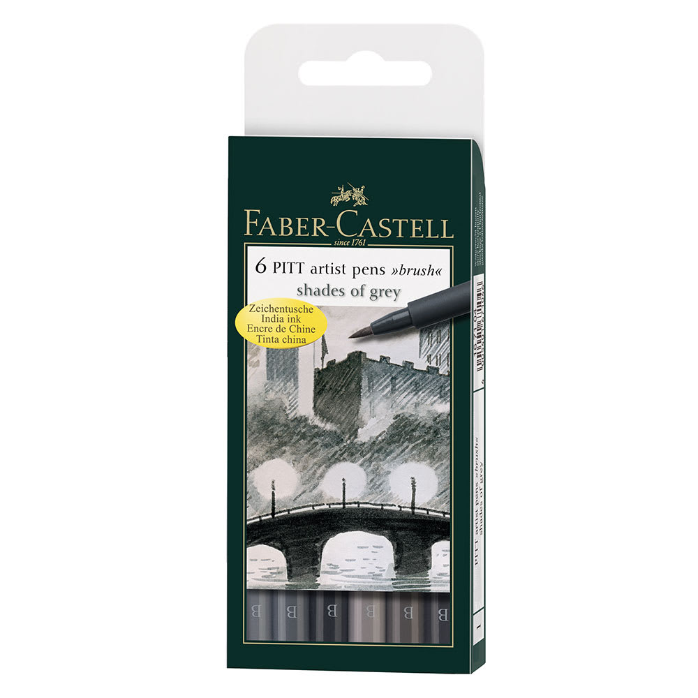 SET 6 LÁPICES PUNTA PINCEL PITT FABER-CASTELL ARTIST SHADESIN GREY1
