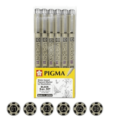 SET TIRALÍNEAS PIGMA MICRON BLACK (6UN) SAKURA1