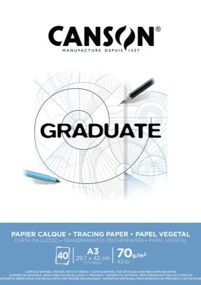 BLOCK GRADUATE PAPEL VEGETAL 70 GRS A3 29,7 x 42 CM 40 HOJAS1