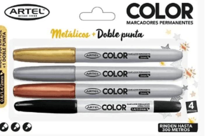 MARCADOR DOBLE PUNTA NEGRO  + 3 METALICOS1