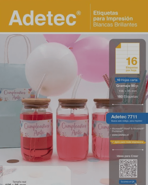 ETIQUETAS AUTOADHESIVAS PARA IMPRESIÓN 90G BLANCAS BRILLANTES 106X35MM 16UN (1HJ)1