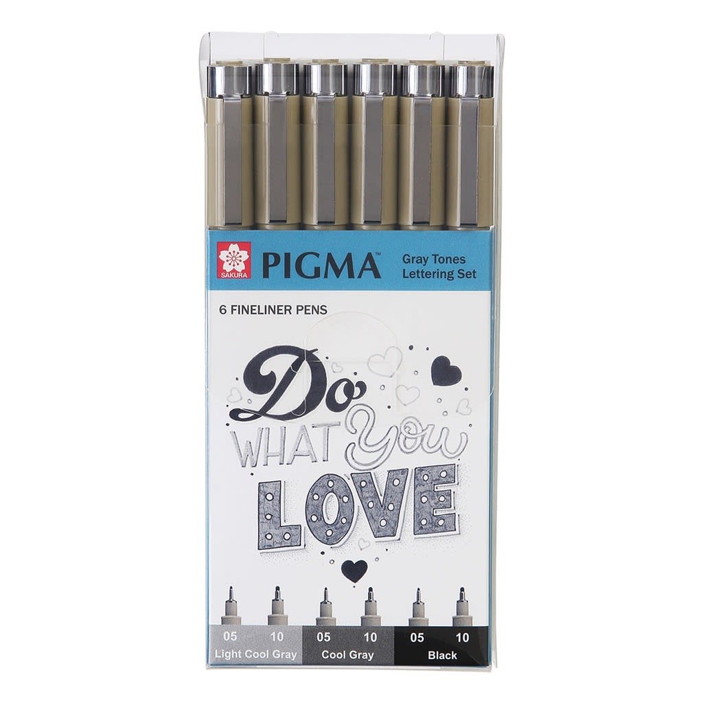 SET DE TIRALÍNEAS PIGMA MICRON TONOS GRISES Y NEGROS (6UN) SAKURA1