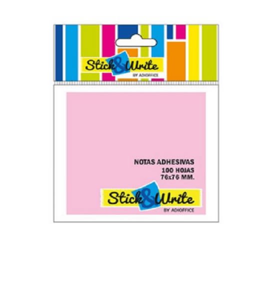 NOTAS ADHESIVAS 76X76MM ROSADO PASTEL 100HJ STICK&WRITE1