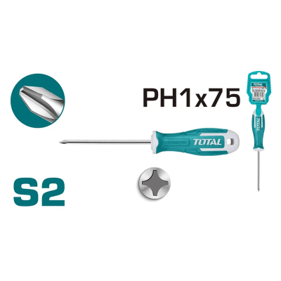 Destornillador punta cruz PH1X75mm Total1