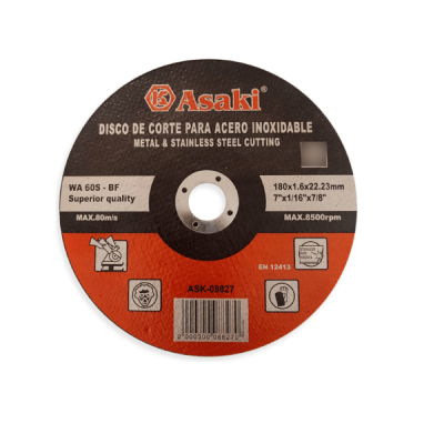 Disco de corte 7'' x 1/16'' fierro y ac. inox. Asaki1