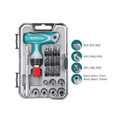 Kit de destornillador 24 pzas con llave de mango