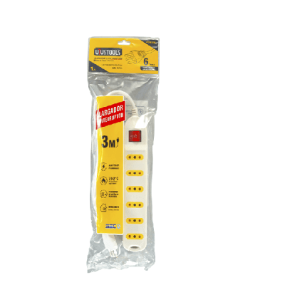 Alargador 6 tomas c/interruptor 3mts. blanco Uyustools
