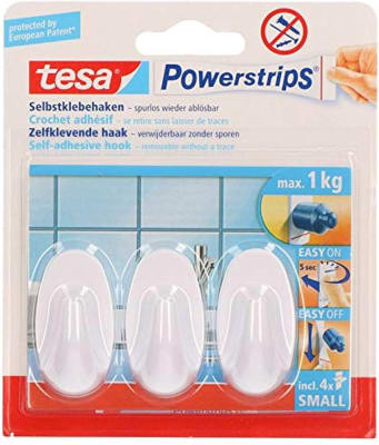 Gancho adhesivo blanco oval 2 unidades Tesa1