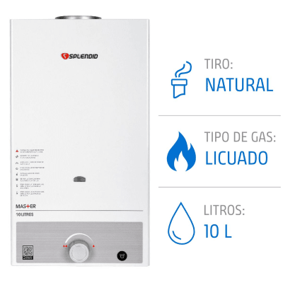 Calefon 10L tiro natural gas licuado ionizado Splendid