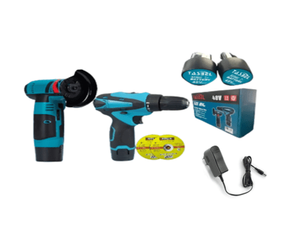 Combo taladro atornillador y esmeril inalambrico 20mm 2 baterias 48V 1 cargador 2 discos 3'' Tasbel