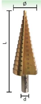 Broca escalonada HSS 4-12mm 5 pasos Hemic1