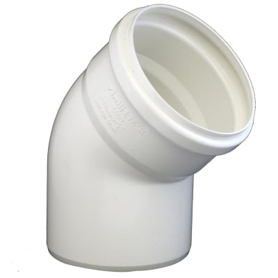 Codo pvc sanitario 40x45° blanco con goma