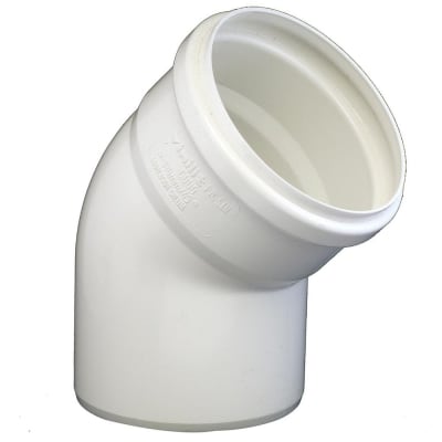 Codo pvc sanitario 50x45° blanco con goma