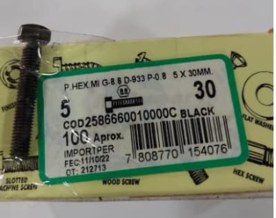 Perno hexagonal M5x30mm 1 unidad