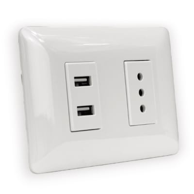 Tomacorriente triple 10A + USB blanco 2948 Stanford (enchufe triple + USB)
