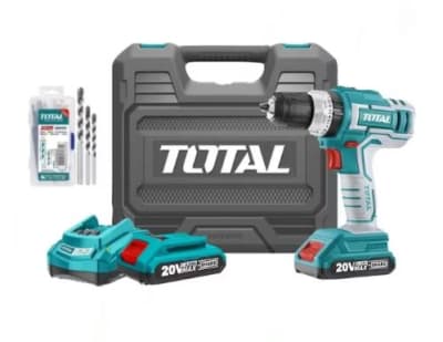 Taladro percutor inalambrico 20v 13mm+2 bat.2ah+1 carg.+maleta 50 acc Total TIDLI20031
