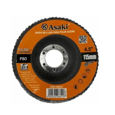 Disco traslapado 4 1/2'' fierro y acero G-80 fierron Asaki (disco flap)